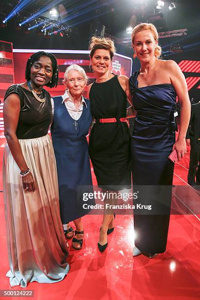 Auma Obama, Karoline Mayer, Sarah Wiener and Bettina Wulff attend the Ein Herz Fuer Kinder Gala 2015 show at Tempelhof Airport on December 5, 2015 in...