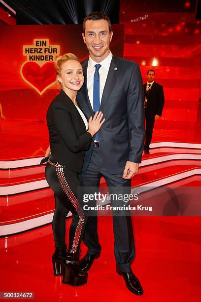 Hayden Panettier and Wladimir Klitschko attend the Ein Herz Fuer Kinder Gala 2015 show at Tempelhof Airport on December 5, 2015 in Berlin, Germany.