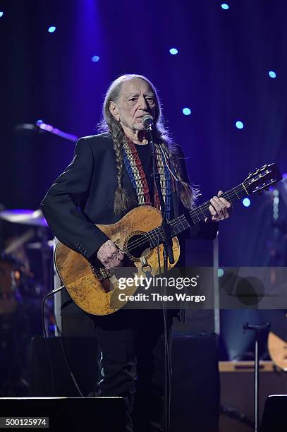 Willie Nelson performs on stage during the Imagine: John Lennon 75th Birthday Concert at The Theater at Madison Square Garden on December 5, 2015 in...