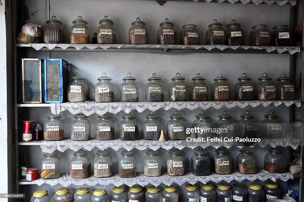 Chinese medicine shop at Kashgar, Xinjiang Province, China