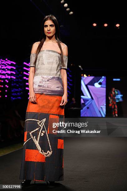 Model walks the runway at the Masaba Gupta show during day 2 of Blenders Pride Fashion Tour held at the Grand Hyatt on December 5, 2015 in Mumbai,...