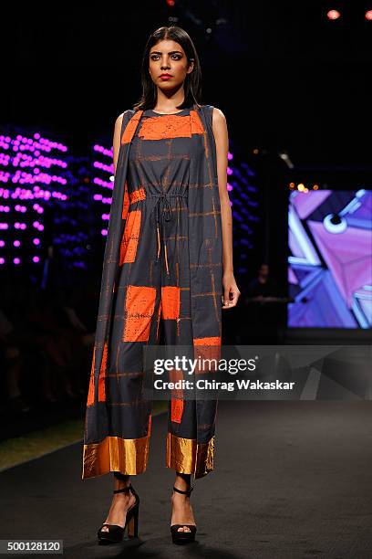 Model walks the runway at the Masaba Gupta show during day 2 of Blenders Pride Fashion Tour held at the Grand Hyatt on December 5, 2015 in Mumbai,...