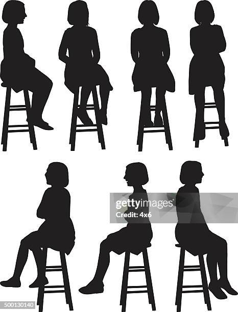 little girls sitting on stool - stool stock illustrations