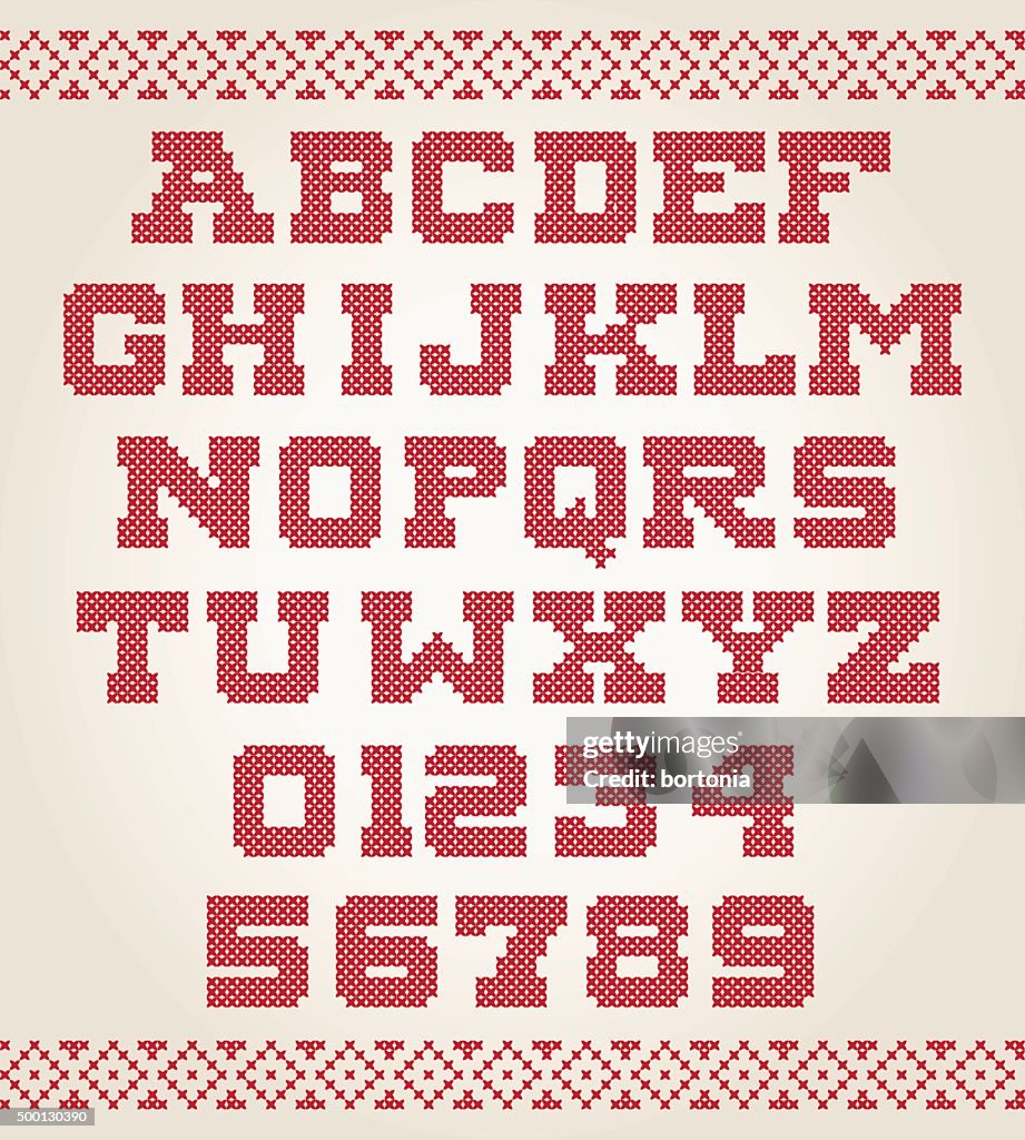 Cross Stitched Alphabet Set With Border Design