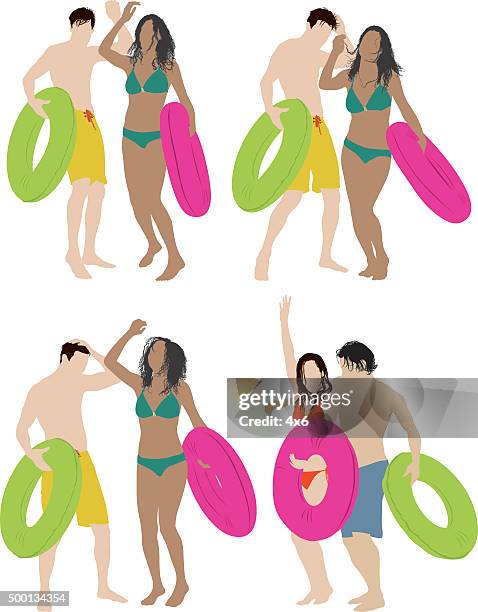 couple doing rain dance - dancing in the rain stock illustrations
