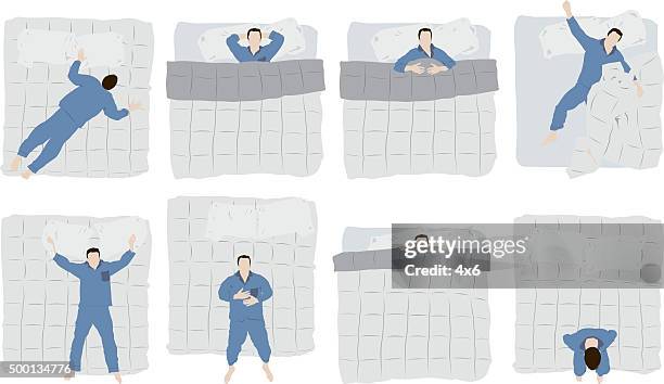 illustrations, cliparts, dessins animés et icônes de homme sur un lit de couchage - lit vue de haut