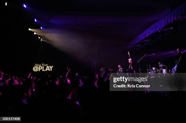 Chris Allen, Tyler Glenn, Elaine Bradley, and Branden Campbell of Neon Trees perform as part of Hilton@PLAY concert series at Washington Hilton in...