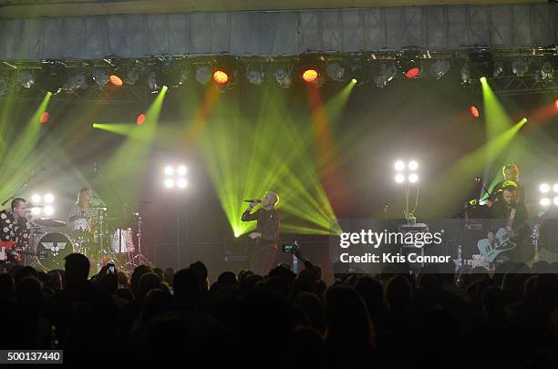 Chris Allen, Elaine Bradley, Tyler Glenn, and Branden Campbell of Neon Trees perform as part of Hilton@PLAY concert series at Washington Hilton in...