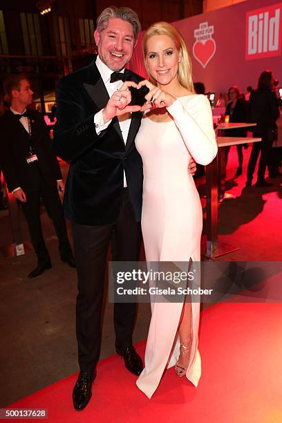 Andreas Pfaff and his wife Judith Rakers attend the Ein Herz Fuer Kinder Gala 2015 reception at Tempelhof Airport on December 5, 2015 in Berlin,...