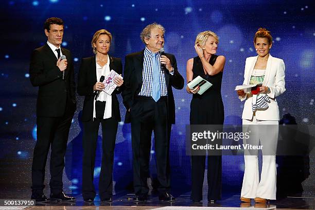 Marc Lavoine, Anne-Sophie Lapix, Pierre Perret, Sophie Davant and Laura Tenoudji attend the 'France Television Telethon 2015'Marc Lavoine at...