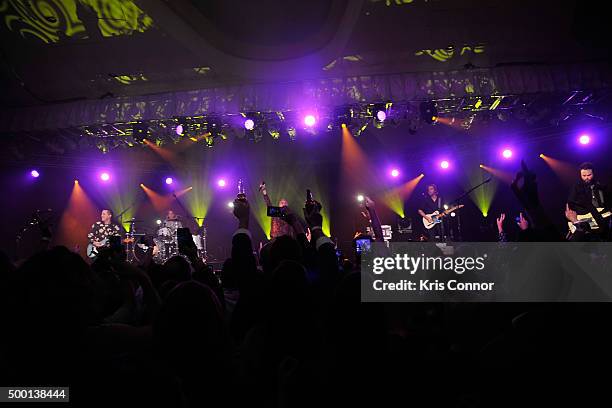 Chris Allen, Elaine Bradley, Tyler Glenn, and Branden Campbell of Neon Trees perform as part of Hilton@PLAY concert series at Washington Hilton in...