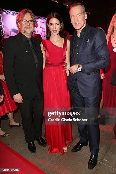 Martin Krug, Julia Trainer and Henry Maske attend the Ein Herz Fuer Kinder Gala 2015 reception at Tempelhof Airport on December 5, 2015 in Berlin,...