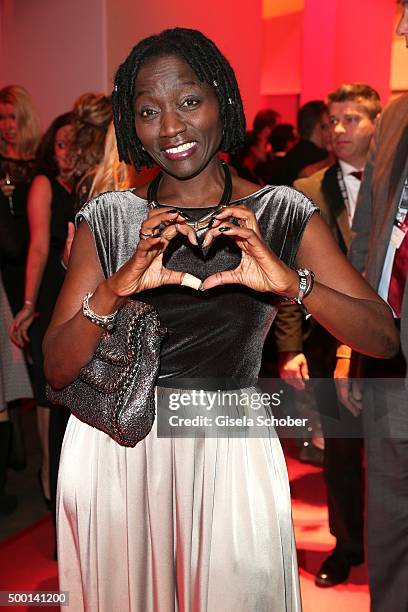Auma Obama, sister of Barack Obama, attends the Ein Herz Fuer Kinder Gala 2015 reception at Tempelhof Airport on December 5, 2015 in Berlin, Germany.