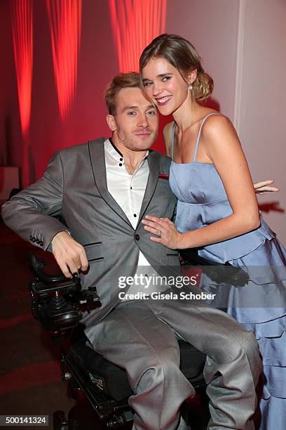 Samuel Koch and his fiancee Elena Timpe attend the Ein Herz Fuer Kinder Gala 2015 reception at Tempelhof Airport on December 5, 2015 in Berlin,...