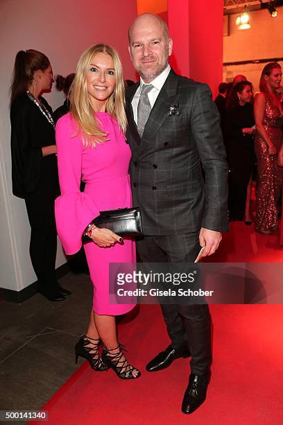 Of Depot Christian Gries and his wife Sandra Gries attend the Ein Herz Fuer Kinder Gala 2015 reception at Tempelhof Airport on December 5, 2015 in...