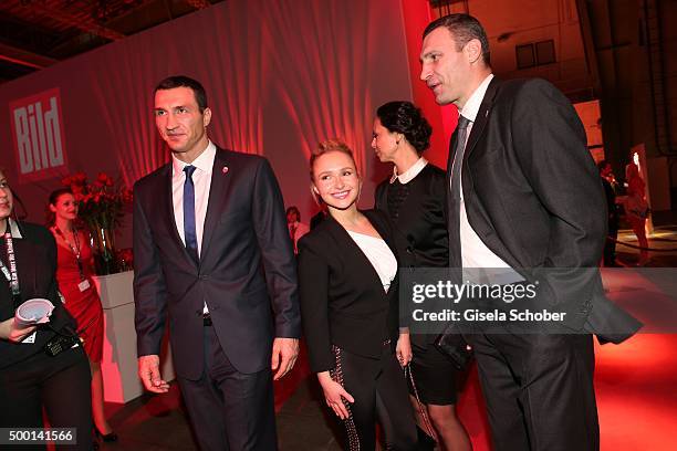 Wladimir Klitschko, Hayden Panettiere, Natalia Klitschko and Vitali Klitschko attends the Ein Herz Fuer Kinder Gala 2015 reception at Tempelhof...