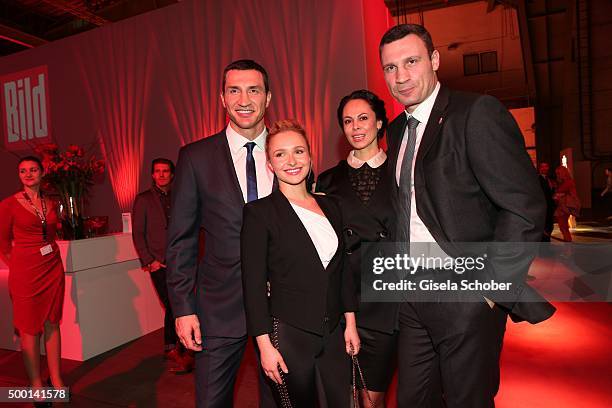 Wladimir Klitschko, Hayden Panettiere, Natalia Klitschko and Vitali Klitschko attend the Ein Herz Fuer Kinder Gala 2015 reception at Tempelhof...