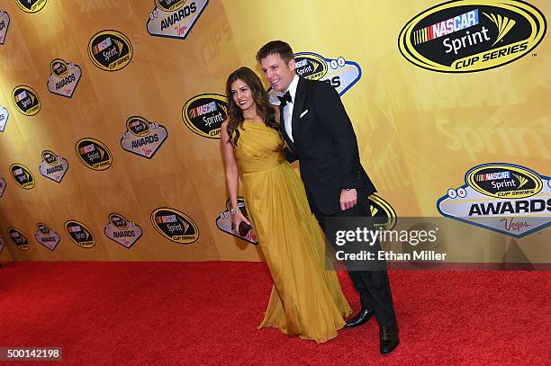 Christy Futrell and her husband, NASCAR Sprint Cup Series driver Jamie McMurray attend the 2015 NASCAR Sprint Cup Series Awards at Wynn Las Vegas on...