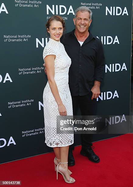 Teresa Palmer and Mel Gibson arrive ahead of The National Institute of Dramatic Art's new graduate school launch at NIDA on December 6, 2015 in...