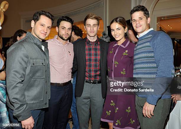 Actors Matt McGorry, Jack Falahee, Cameron Fuller, Camilla Belle and Max Carver attend the Brooks Brothers holiday party with St Jude Children's...