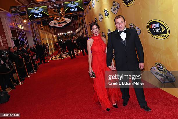 Krissie Newman and her husband, NASCAR Sprint Cup Series driver Ryan Newman, attend the 2015 NASCAR Sprint Cup Series Awards at Wynn Las Vegas on...
