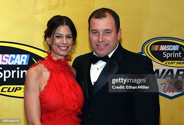 Krissie Newman and her husband, NASCAR Sprint Cup Series driver Ryan Newman, attend the 2015 NASCAR Sprint Cup Series Awards at Wynn Las Vegas on...