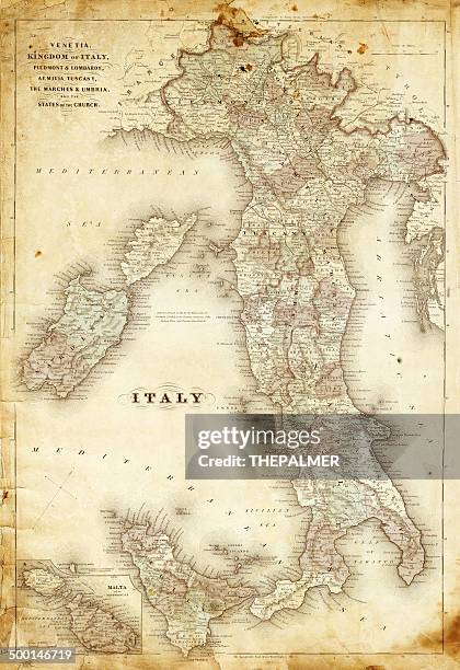 karte von italien 1863 - sizilien stock-grafiken, -clipart, -cartoons und -symbole