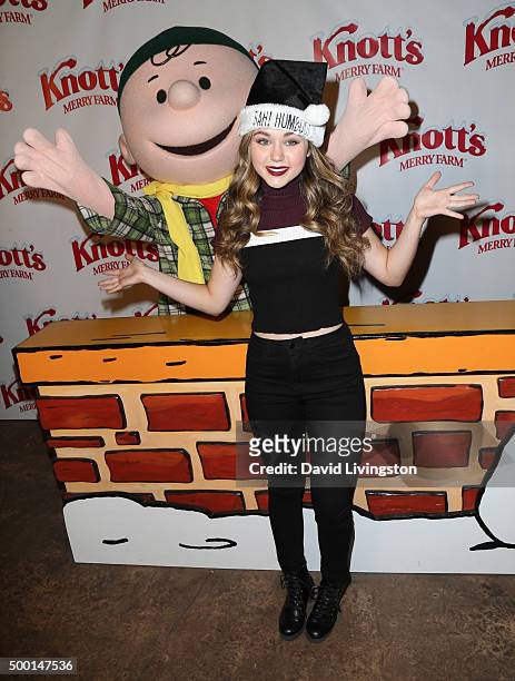Charlie Brown and actress Brec Bassinger attend Knott's Berry Farm's Countdown To Christmas And Snoopy's Merriest Tree Lighting at Knott's Berry Farm...