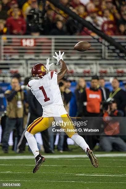 Wide receiver Darreus Rogers of the USC Trojans catches a pass against the Stanford Cardinal during the second quarter of the Pac-12 Championship...
