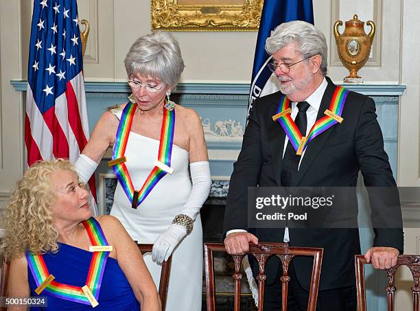 Singer-songwriter Carole King, left, actress and singer Rita Moreno, center, and filmmaker George Lucas, three of the five recipients of the 38th...