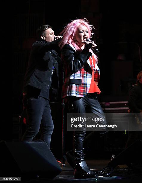 Cyndi Lauper and Jordan Pundik perform at the 5th Annual "Cyndi Lauper And Friends: Home For The Holidays" Benefit Concert at The Beacon Theatre on...