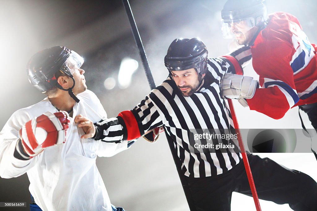 Ice hockey fight.