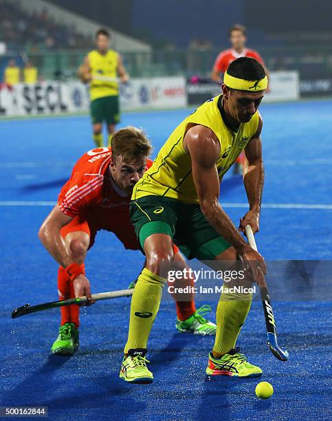 Jamie Dwyer of Australia controls the ball during the match between Australia and Netherlands on day eight of The Hero Hockey League World Final at...