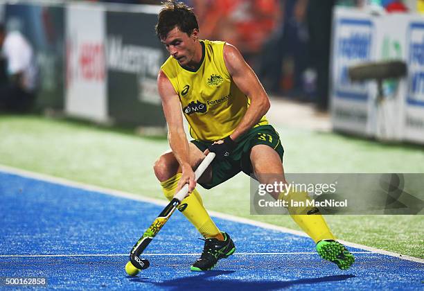 Fergus Kavanagh of Australia controls the ball during the match between Australia and Netherlands on day eight of The Hero Hockey League World Final...