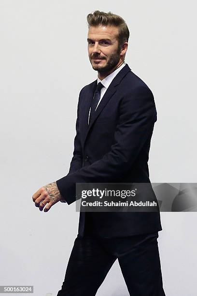 English former professional footballer, David Beckham arrives at the Men's Team Football 5-a-Side match between Singapore and Thailand during the 8th...