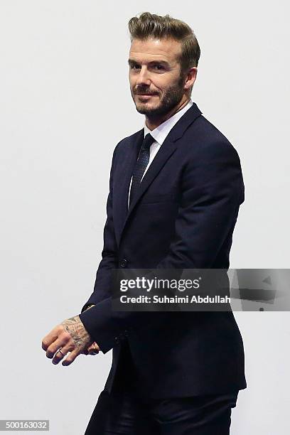 English former professional footballer, David Beckham arrives at the Men's Team Football 5-a-Side match between Singapore and Thailand during the 8th...