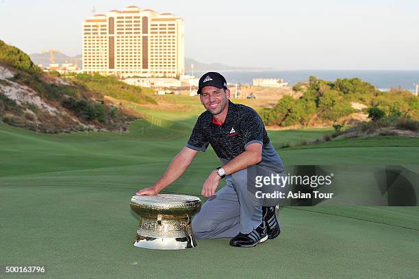 Sergio Garcia of Spain poses with the Ho Tram trophy after he won during round four of the Ho Tram Open at The Bluffs Ho Tram Strip on December 6,...