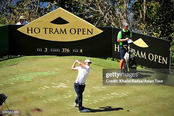 Paul Peterson of USA plays a shot during round four of the Ho Tram Open at The Bluffs Ho Tram Strip on December 6, 2015 in Ho Chi Minh City, Vietnam.