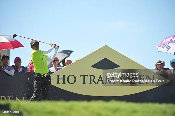Chawalit Plaphol of Thailand plays a shot during round four of the Ho Tram Open at The Bluffs Ho Tram Strip on December 6, 2015 in Ho Chi Minh City,...