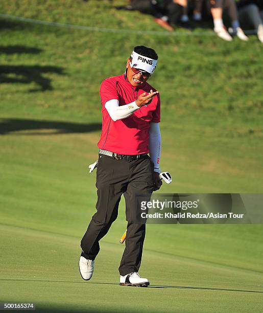 Lin Wen-tang of Chinese Taipei plays a shot during round four of the Ho Tram Open at The Bluffs Ho Tram Strip on December 6, 2015 in Ho Chi Minh...