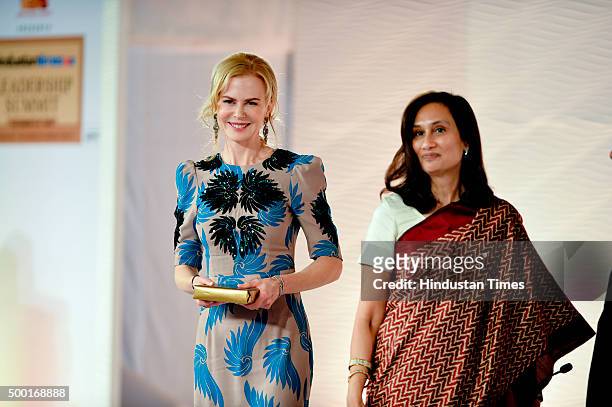 Hollywood actor Nicole Kidman and Shobhana Bhartia, Chairperson and Editorial Director of the Hindustan Times Group, during the Hindustan Times...