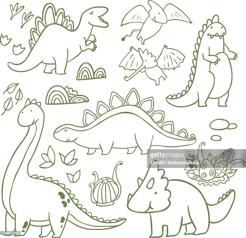 Marco Conjunto De Vectores Encantadores Dinosaurios Ilustración de stock -  Getty Images