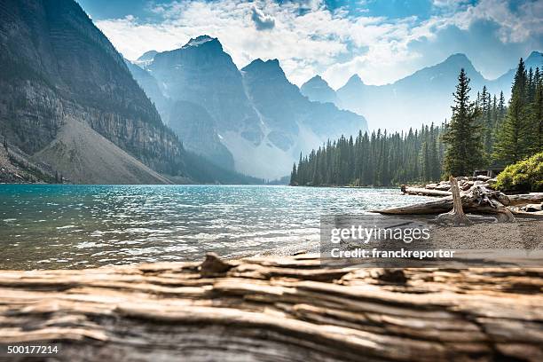 lago moraine nel parco nazionale di banff, canada - montagne rocciose foto e immagini stock