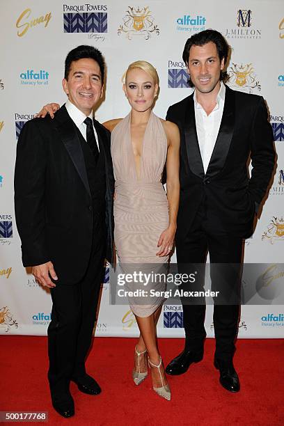 Joseph Milton, Peta Murgatroyd and Maks Chmerkovskiy attend SWAY Alfalit Gala at Gary Nader Art centre on December 5, 2015 in Miami, Florida.