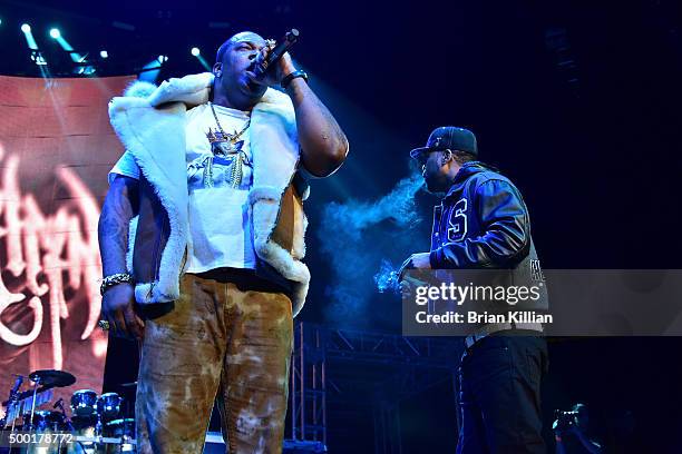 Busta Rhymes and Method Man perform at The Conglomerate And Hot 97 Present "Busta Rhymes And Friends: Hot For The Holiday" show at Prudential Center...