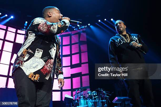 Spiff and French Montana perform during Hot 97's "Busta Rhymes and Friends: Hot for the Holidays" at Prudential Center on December 5, 2015 in Newark,...