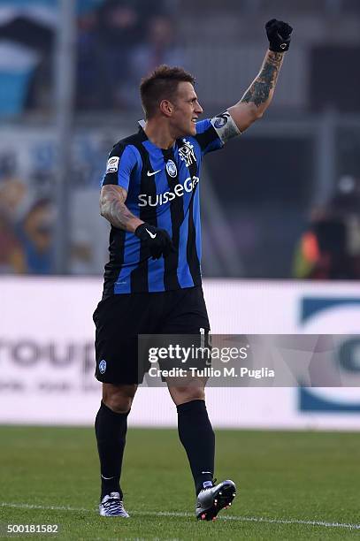 German Denis of Atalanta celebrates after scoring the opening goal during the Serie A match between Atalanta BC and US Citta di Palermo at Stadio...