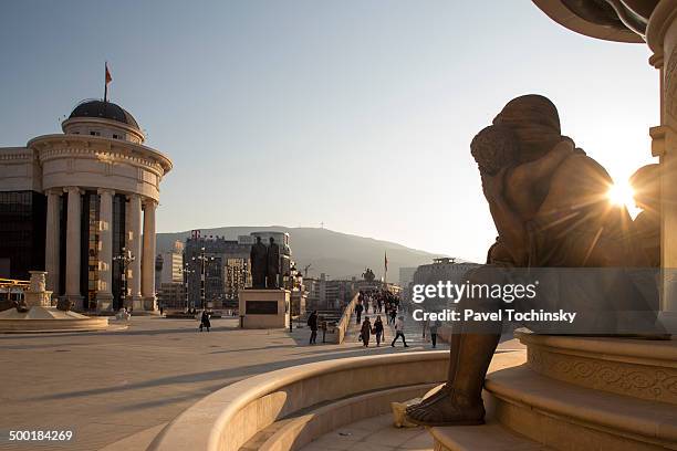 overlooking the famous stone bridge, skopje - skopje bildbanksfoton och bilder