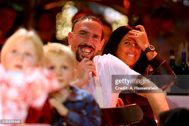 Franck Ribery of FC Bayern Muenchen attends with his wife Wahiba Ribery the FC Bayern Muenchen Christmas Party at Alfons Schuhbeck`s...