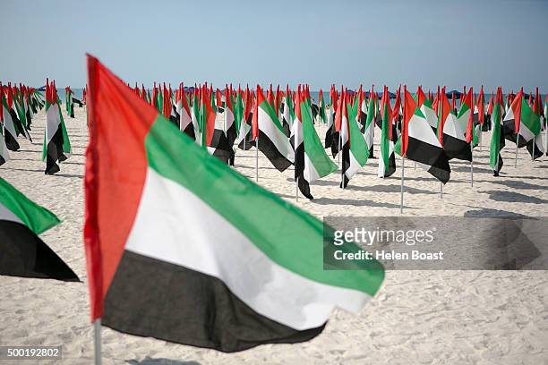 Flag display at Kite Beach during the annual U.A.E National Day Celebrations on December 02, 2015 in Dubai, United Arab Emirates.